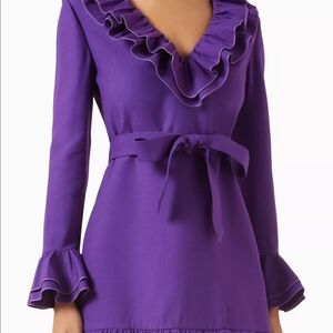 Valentino Garavani Crepe Couture Ruffled Wrap Short Dress Sz 36 / 0 NWT  PURPLE